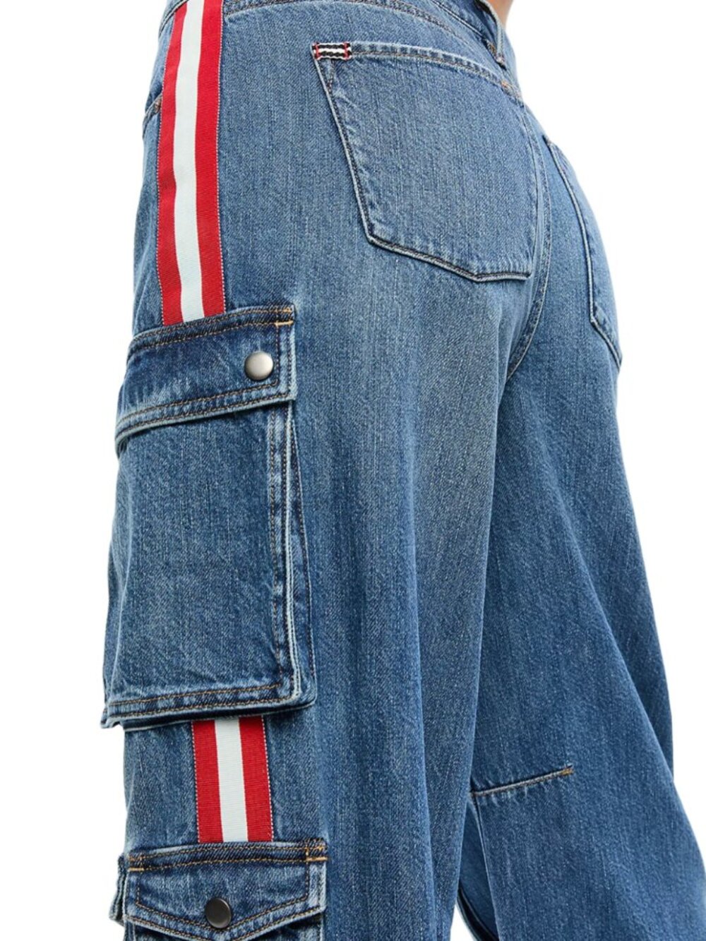 $425 Alice + Olivia Blue Baggy Cargo Olympia Denim High Rise Jeans size 24/27" - Picture 3 of 7